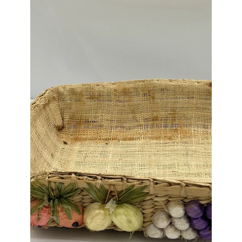 VTG Raffia Casserole Dish Carrier Basket Set of 2 with Anchor Hocking Glass Dish